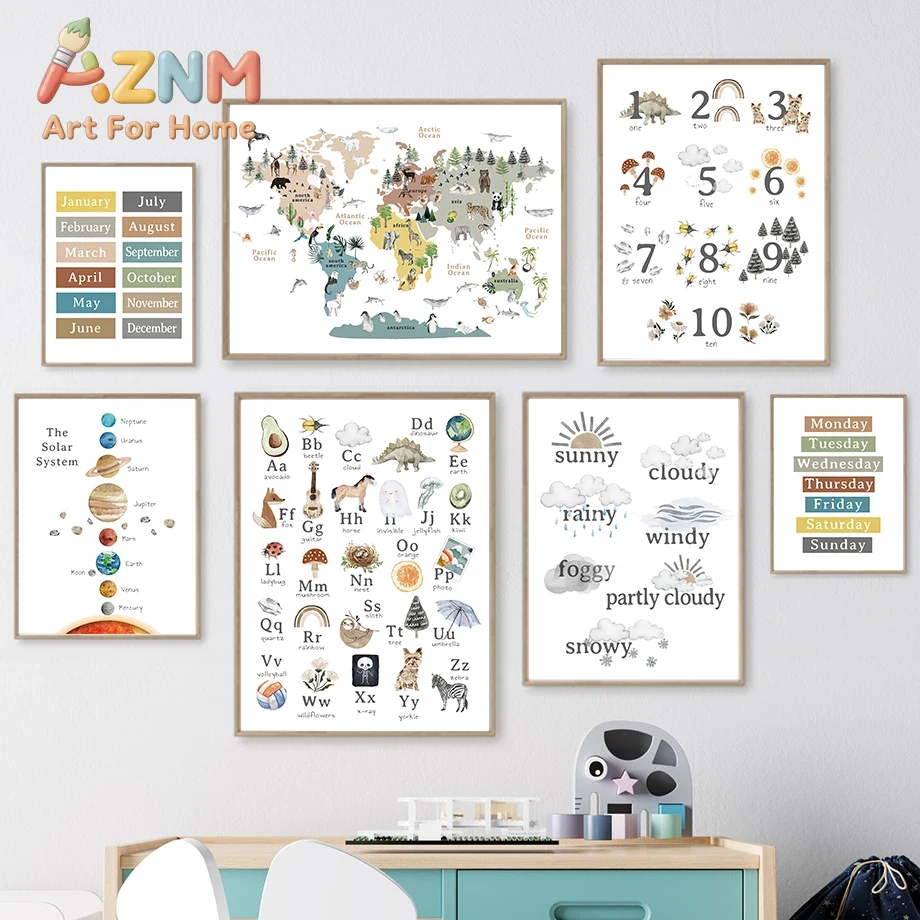 Kids Education Number - Lukisan Kanvas Poster Cetak Gambar Dinding