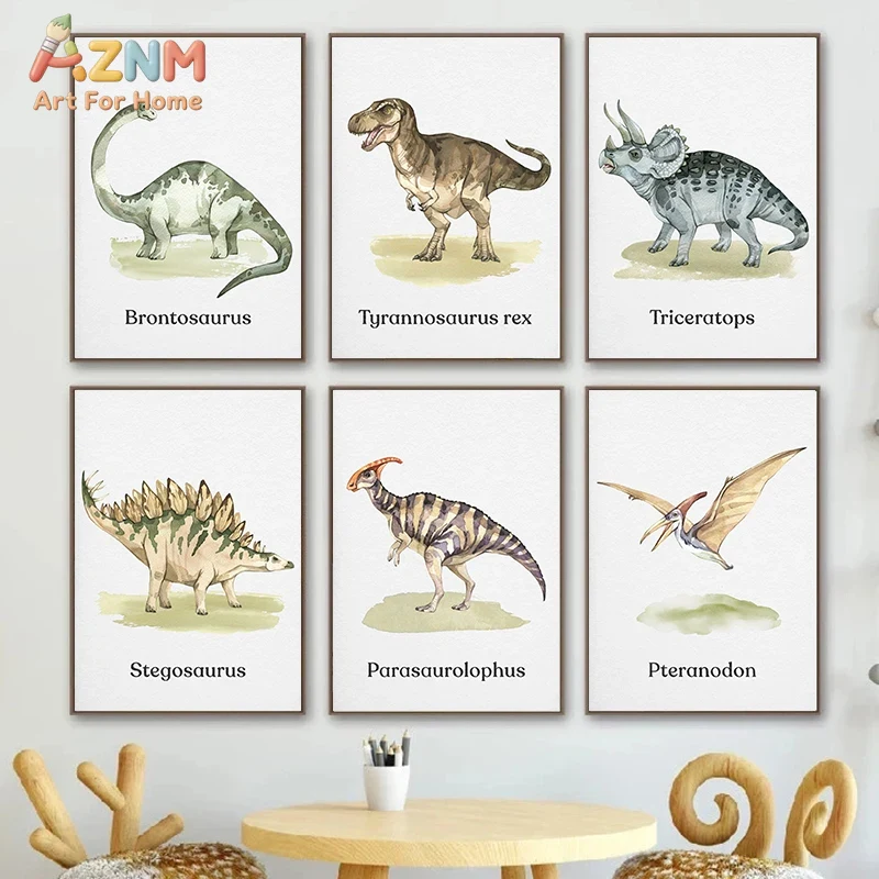 Kids Education Name - Lukisan Dinding Kanvas Bertema Dinosaurus dengan